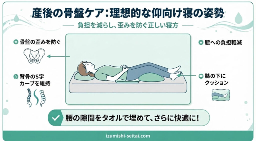 産後の骨盤に負担をかけにくい仰向け寝の姿勢
