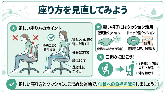 仙骨周辺への負担を減らす座り方のイメージ